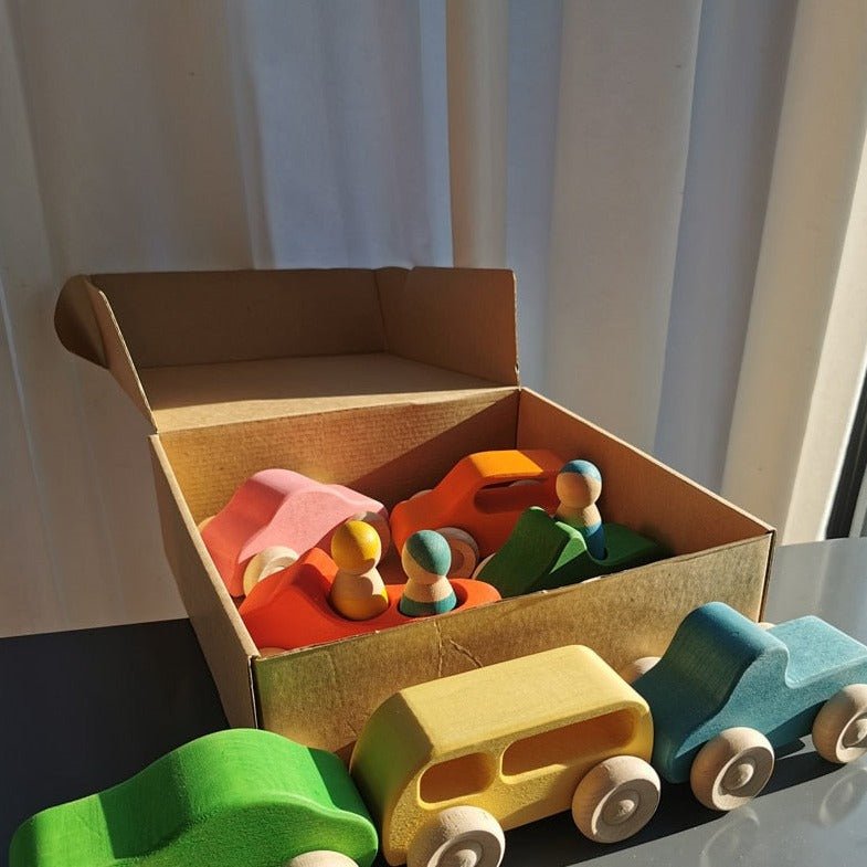 Montessori Basswood Stacking Bridge, Cars, and Forest Trees Set - Oliver & Company Montessori Toys