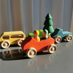 Montessori Basswood Stacking Bridge, Cars, and Forest Trees Set - Oliver & Company Montessori Toys