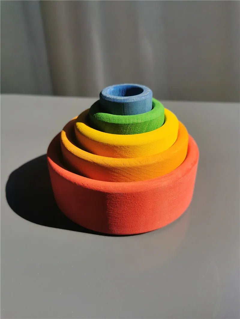 Montessori Beech Wood Rainbow Stacking Dolls: Nesting collectibles, featuring colorful wooden rings designed for imaginative play and skill development. Perfect for Montessori-style learning.