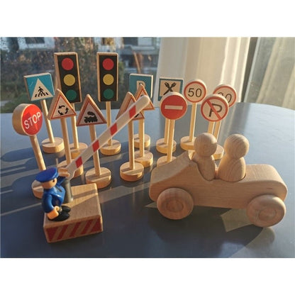 Montessori Cars and Street Signs Set with Peg Dolls - Oliver & Company Montessori Toys