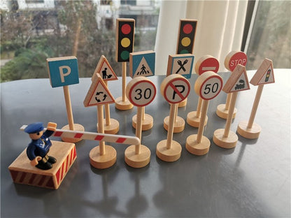 Montessori Cars and Street Signs Set with Peg Dolls - Oliver & Company Montessori Toys