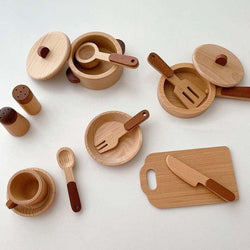 Montessori Children's Natural Wood Simulation Kitchen Sets - Oliver & Company Montessori Toys