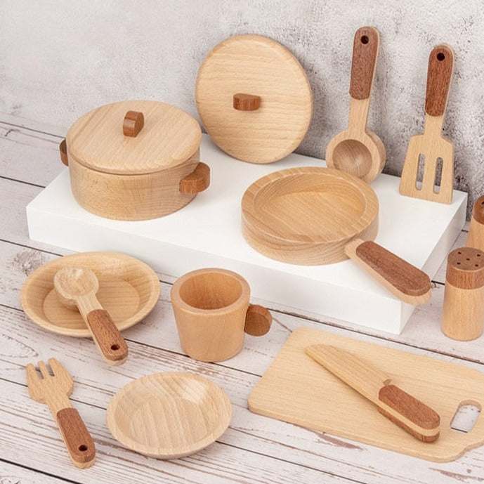 Montessori Children's Natural Wood Simulation Kitchen Sets - Oliver & Company Montessori Toys