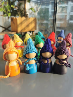 Montessori Crochet Wooden Rainbow Peg Dolls Set with Boards and Hats - Oliver & Company Montessori Toys