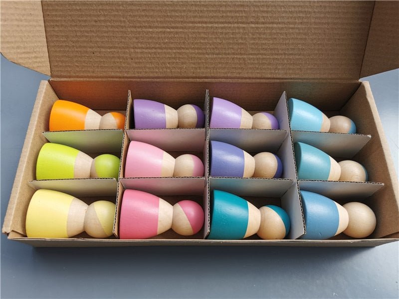 Montessori Crochet Wooden Rainbow Peg Dolls Set with Boards and Hats - Oliver & Company Montessori Toys