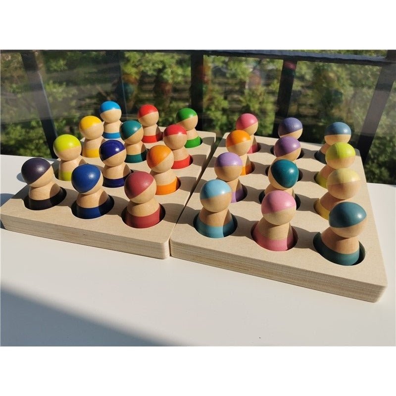 Montessori Crochet Wooden Rainbow Peg Dolls Set with Boards and Hats - Oliver & Company Montessori Toys