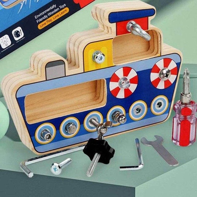 Montessori Excavator and Steam Ship Screwdriver Busy Boards - Oliver & Company Montessori Toys