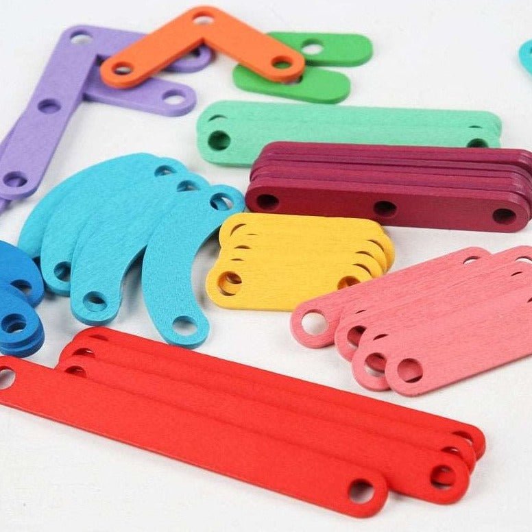 Montessori Geometric Pegboard Game with Cards featuring colorful wooden pegs and shapes to enhance children's creativity, fine motor skills, and spatial awareness.