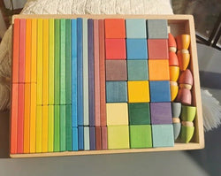 Montessori Large Stacking Slats Set with Cubes and Peg Dolls - Oliver & Company Montessori Toys