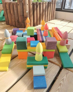 Montessori Large Stacking Slats Set with Cubes and Peg Dolls - Oliver & Company Montessori Toys