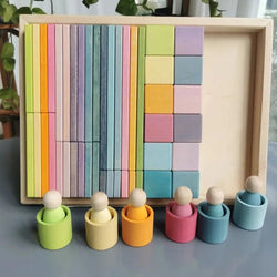 Montessori Large Stacking Slats Set with Cubes and Peg Dolls - Oliver & Company Montessori Toys