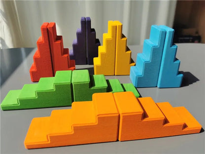 Montessori Large Wooden Stacking Blocks: Rainbow Building Structures - Oliver & Company Montessori Toys