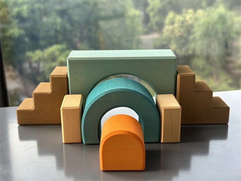 Montessori Large Wooden Stacking Blocks: Rainbow Building Structures - Oliver & Company Montessori Toys