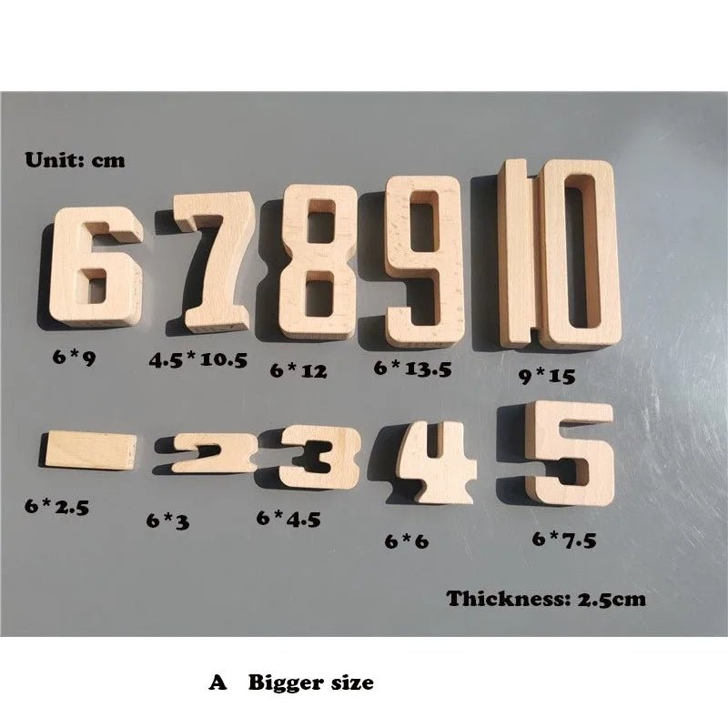 Montessori Math: Wooden Building Stacking Digital Blocks, featuring wooden numbers with cut-out shapes for hands-on learning and play.