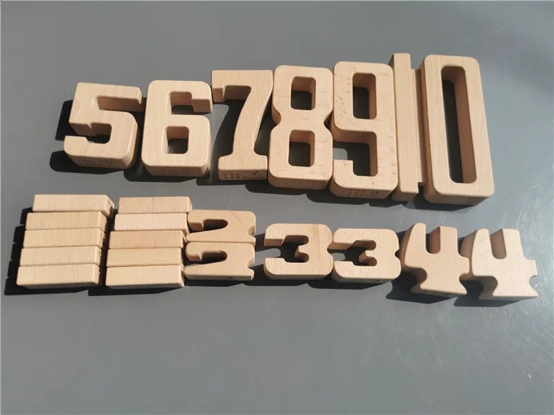 Montessori Math: Wooden Building Stacking Digital Blocks showcasing numbers 0-10, designed for educational play and learning, fostering math skills in children.
