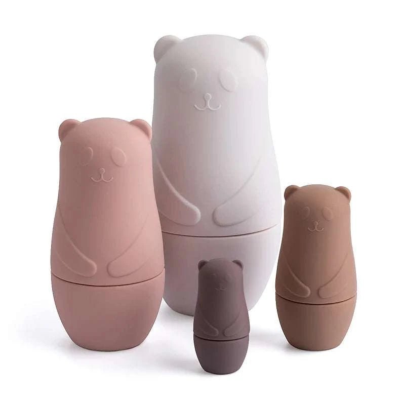 Montessori Nesting Dolls made from food-grade silicone, designed for safe tactile play, featuring stackable shapes ideal for sensory exploration by young children.