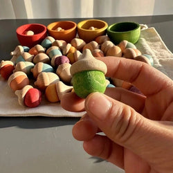 Montessori Rainbow and Pastel Beech Wood Acorns - Oliver & Company Montessori Toys