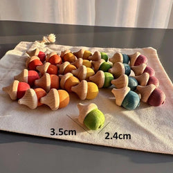 Montessori Rainbow and Pastel Beech Wood Acorns - Oliver & Company Montessori Toys