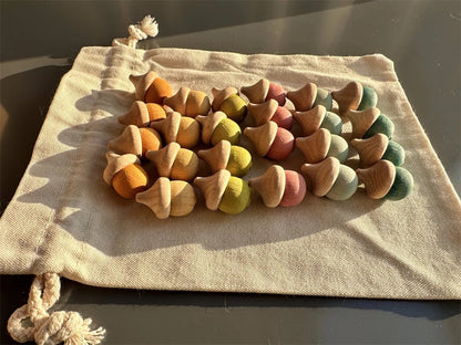 Montessori Rainbow and Pastel Beech Wood Acorns - Oliver & Company Montessori Toys