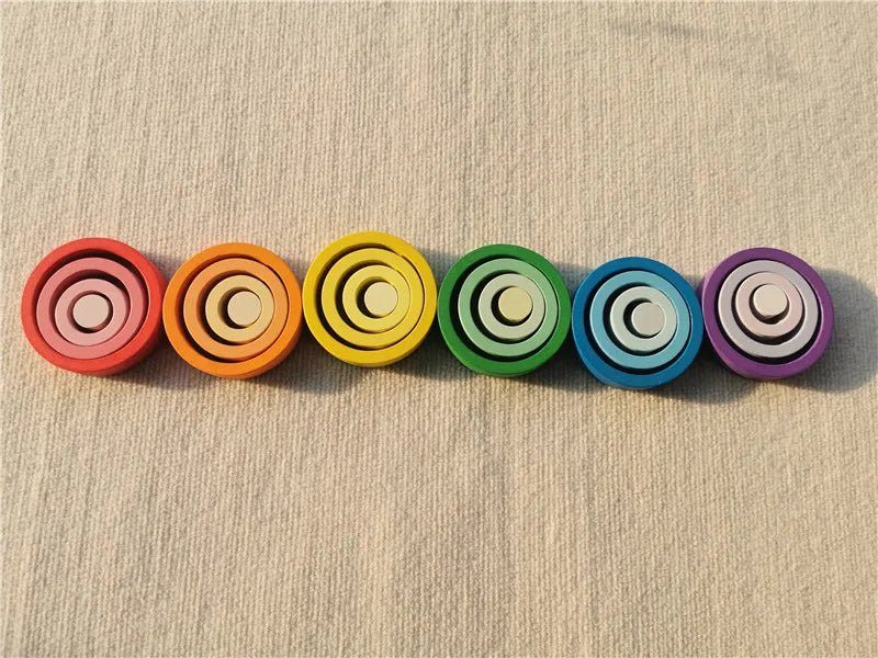 Montessori Rainbow Wooden Nesting Rings: Stacking Blocks - Oliver & Company Montessori Toys