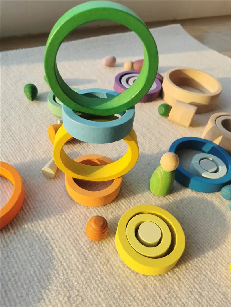 Montessori Rainbow Wooden Nesting Rings: Stacking Blocks - Oliver & Company Montessori Toys