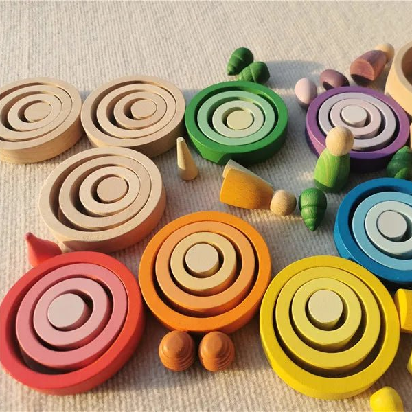 Wooden Rainbow Rings Stacking Toy 