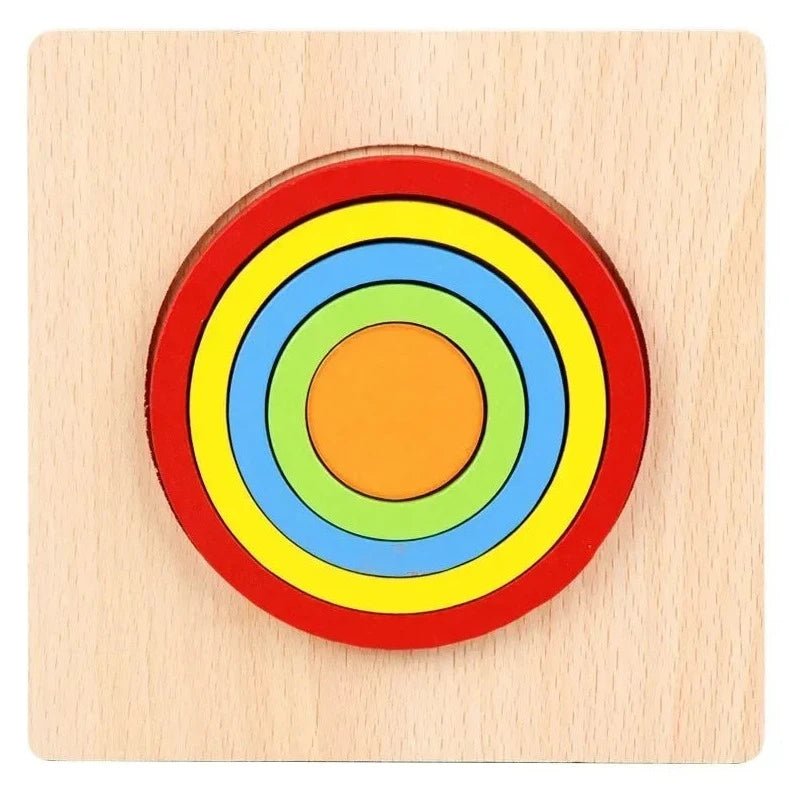 Montessori Shape Sorting Puzzle on a wooden surface, designed for toddlers to enhance shape recognition and develop coordination and creative thinking skills.
