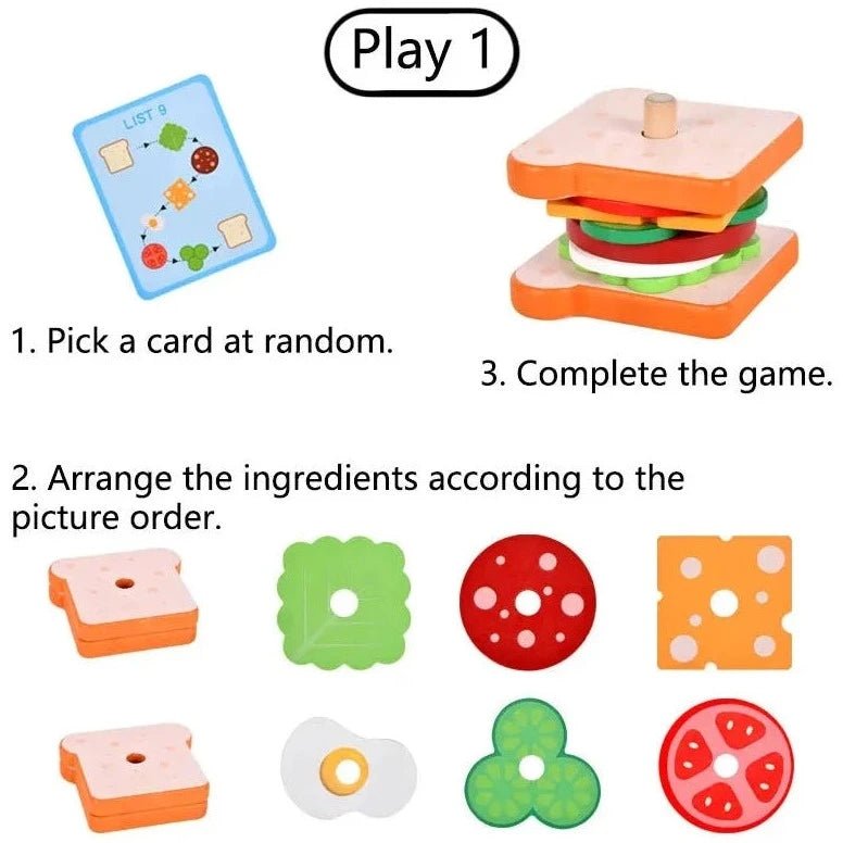 Montessori Wooden Burger & Fries Stacking Game - Oliver & Company Montessori Toys