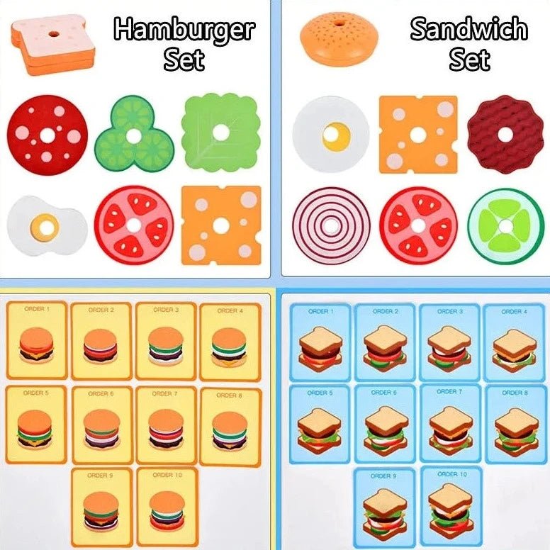Montessori Wooden Burger & Fries Stacking Game - Oliver & Company Montessori Toys