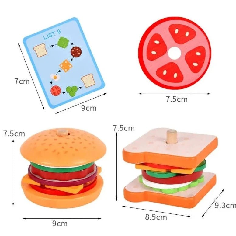 Montessori Wooden Burger & Fries Stacking Game - Oliver & Company Montessori Toys