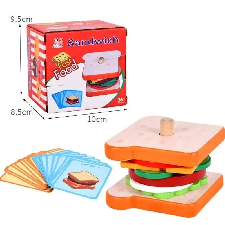 Montessori Wooden Burger & Fries Stacking Game - Oliver & Company Montessori Toys