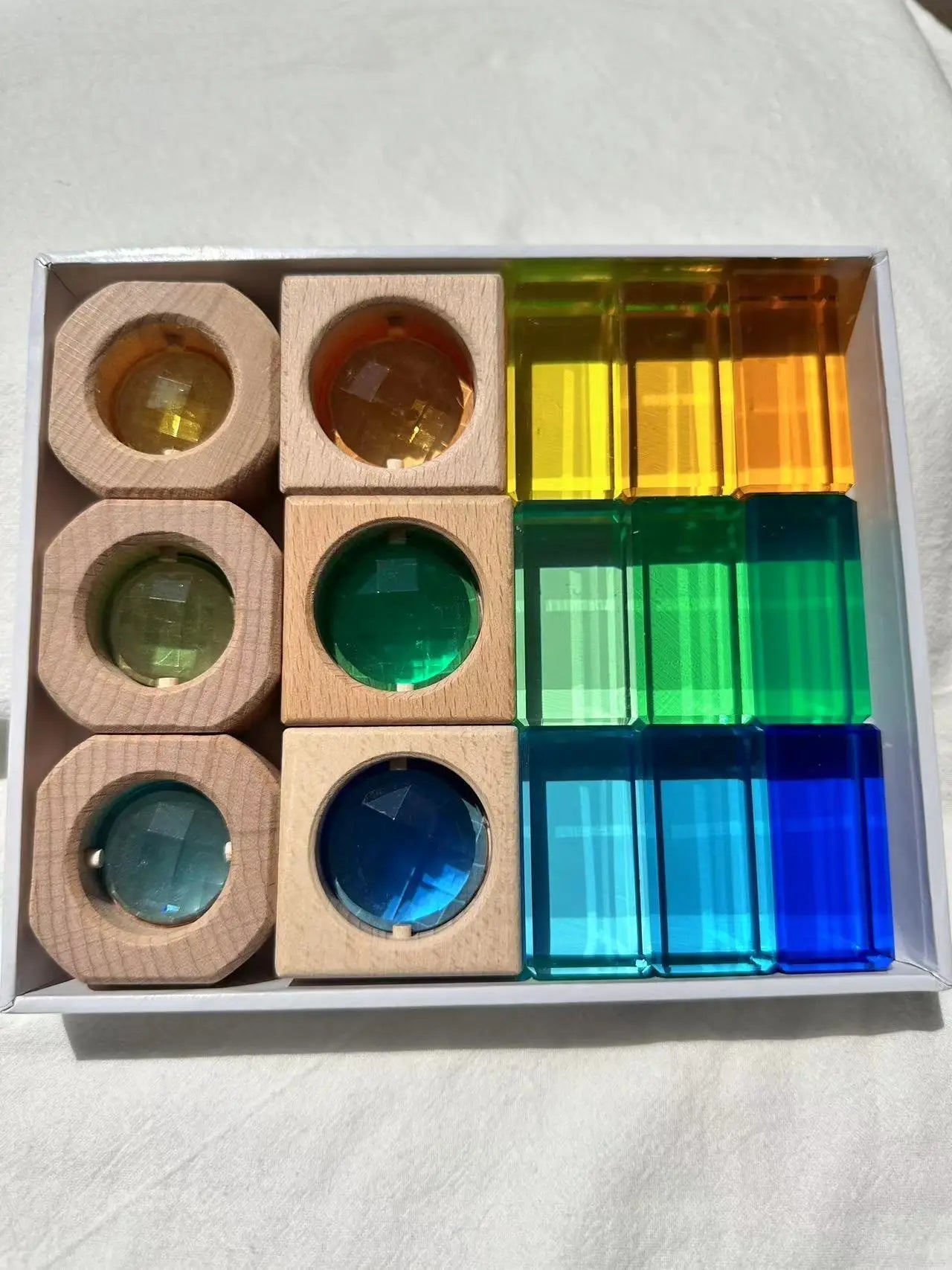 Montessori Wooden Cubes with Acrylic Gems - Oliver & Company Montessori Toys