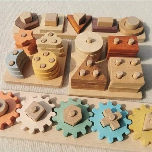Montessori Wooden Geometric Stacking Puzzles - Oliver & Company Montessori Toys
