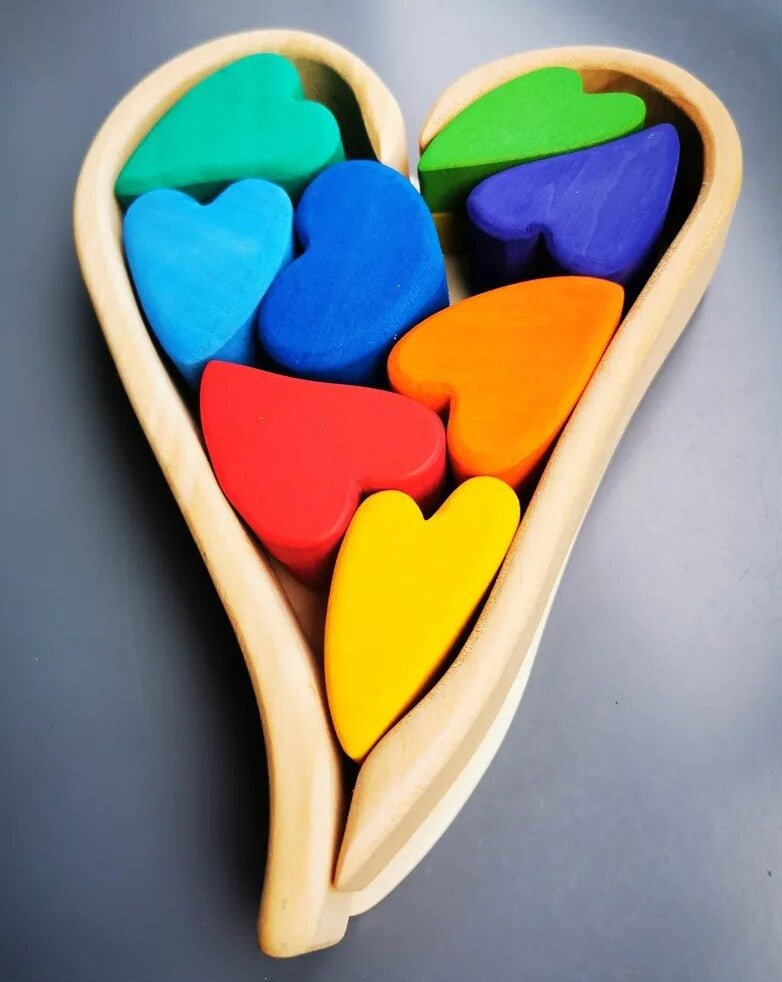 Montessori Wooden Heart Blocks - Oliver & Company Montessori Toys