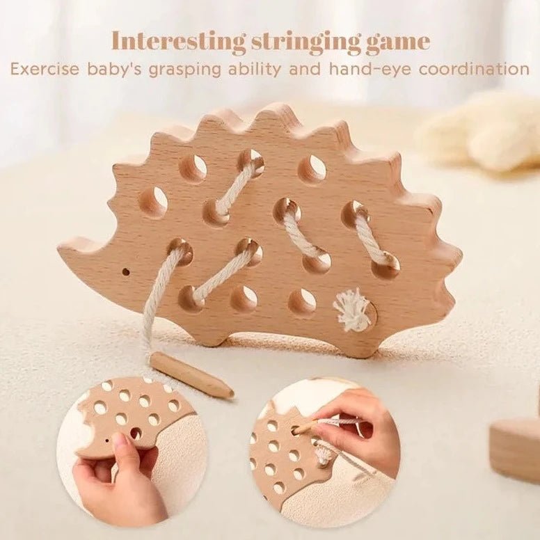 Montessori Wooden Hedgehog Threading Board - Oliver & Company Montessori Toys