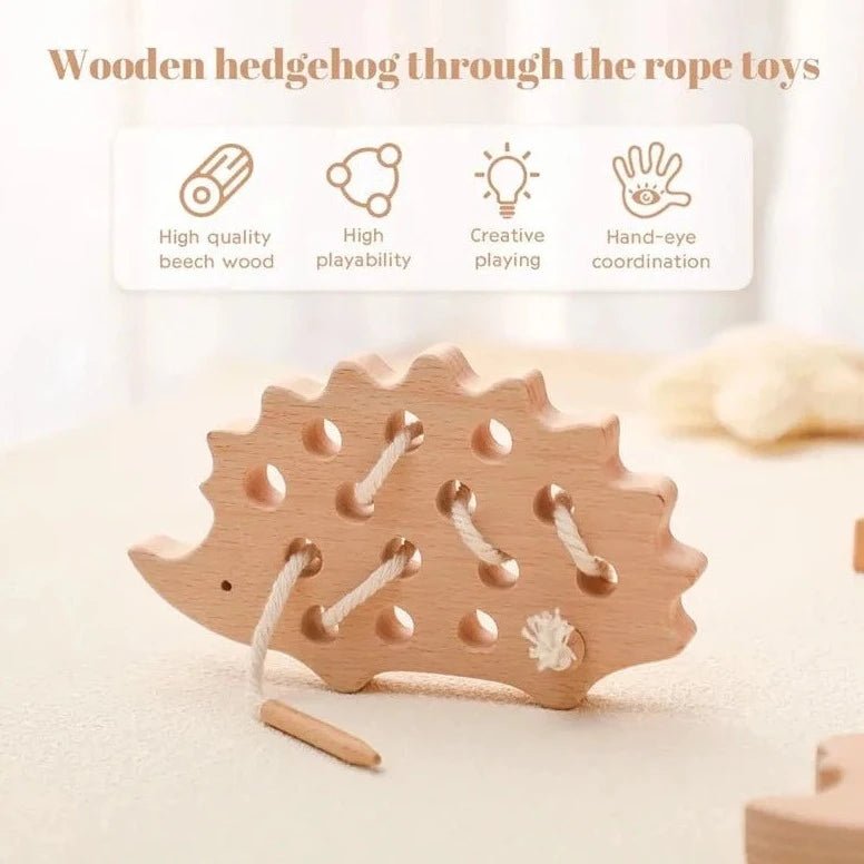 Montessori Wooden Hedgehog Threading Board - Oliver & Company Montessori Toys
