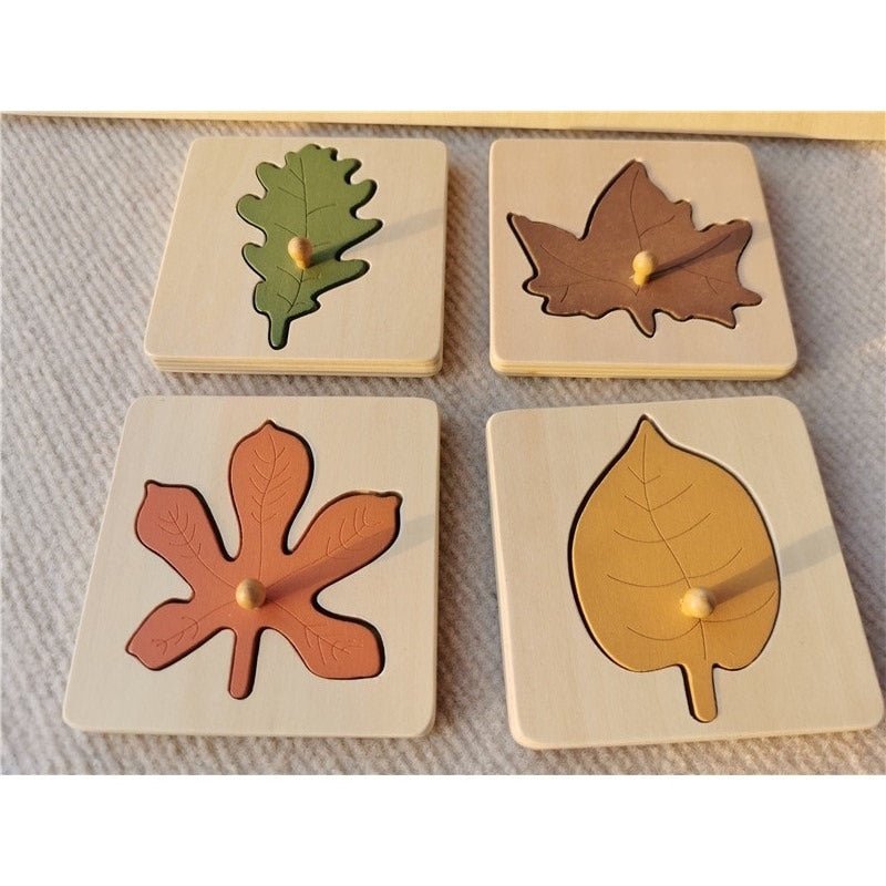 Montessori Wooden Noah's Ark Puzzle and Leaf Puzzles Set - Oliver & Company Montessori Toys