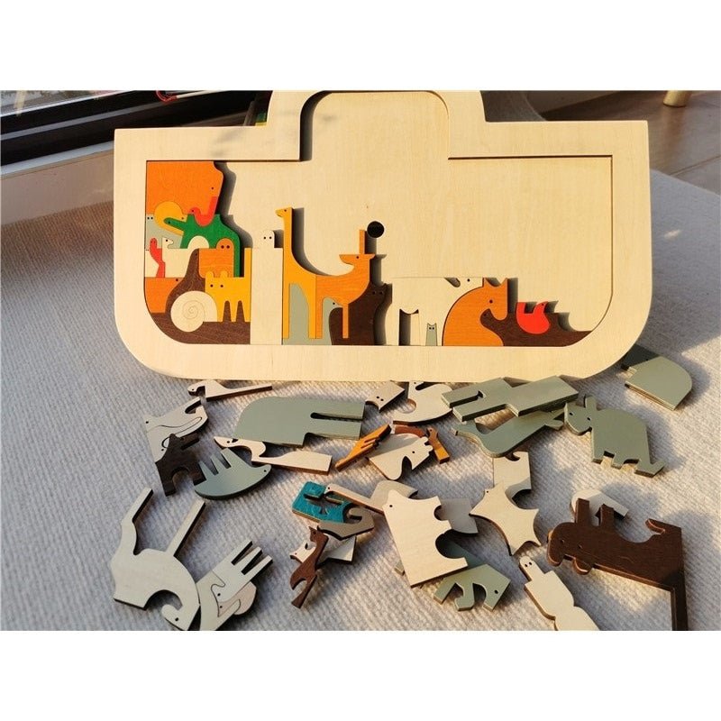 Montessori Wooden Noah's Ark Puzzle and Leaf Puzzles Set - Oliver & Company Montessori Toys