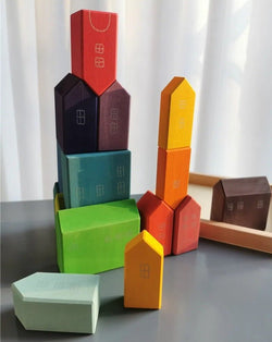 Montessori Wooden Rainbow House Blocks - Oliver & Company Montessori Toys