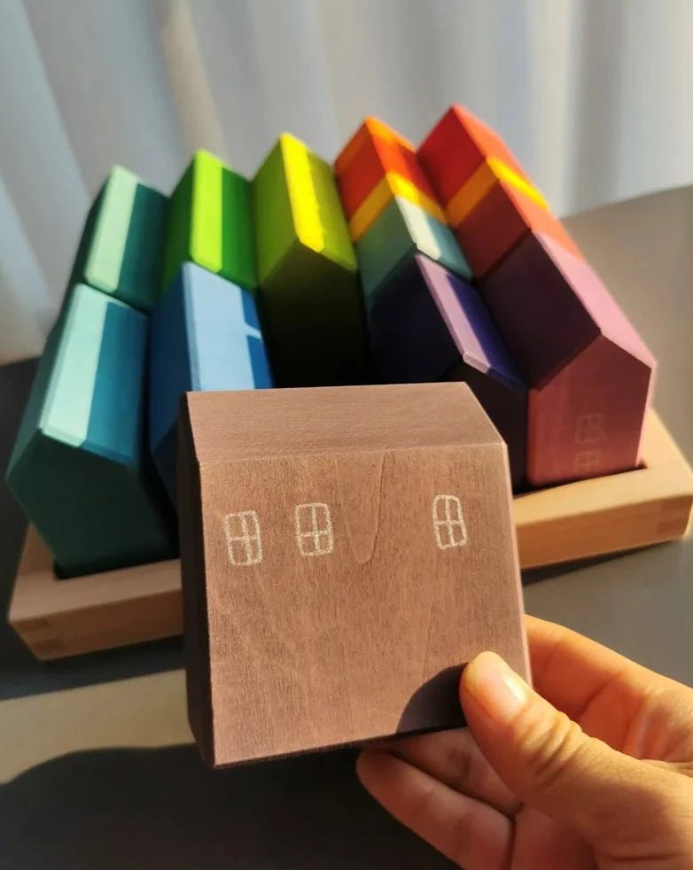 Montessori Wooden Rainbow House Blocks - Oliver & Company Montessori Toys