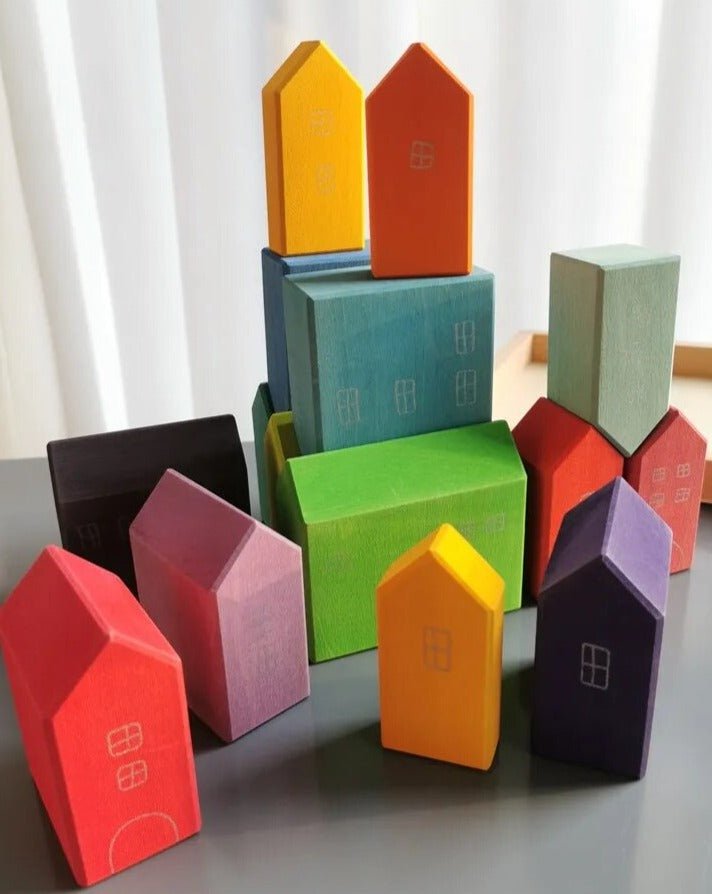 Montessori Wooden Rainbow House Blocks - Oliver & Company Montessori Toys