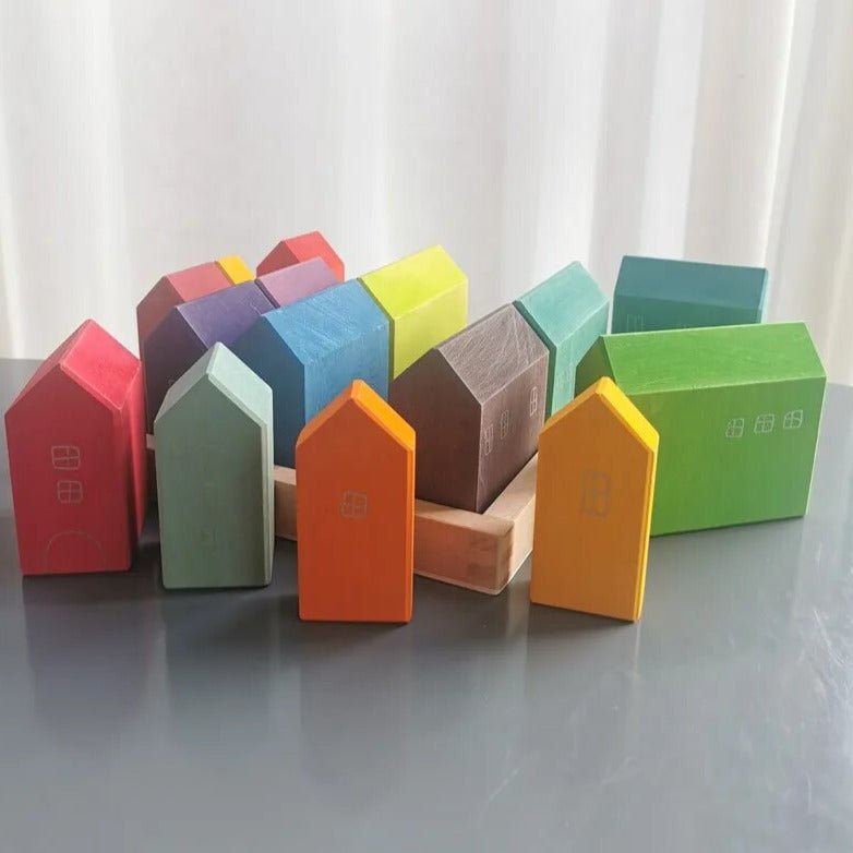 Montessori Wooden Rainbow House Blocks - Oliver & Company Montessori Toys
