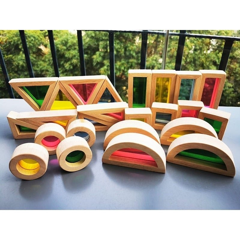 Montessori Wooden Rainbow & Mirror Block Sets - Oliver & Company Montessori Toys