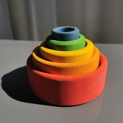 Montessori Wooden Rainbow Nesting Bowls and Arch Stacker Blocks - Oliver & Company Montessori Toys