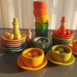 Montessori Wooden Sorting Set: Bowls, Dishes, Balls, Acorns, and Peg Dolls - Oliver & Company Montessori Toys