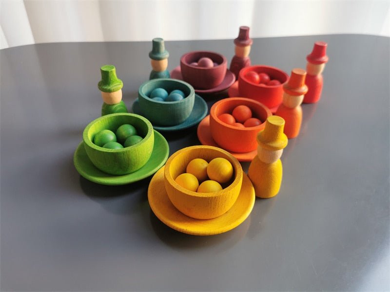 Montessori Wooden Sorting Set: Bowls, Dishes, Balls, Acorns, and Peg Dolls - Oliver & Company Montessori Toys