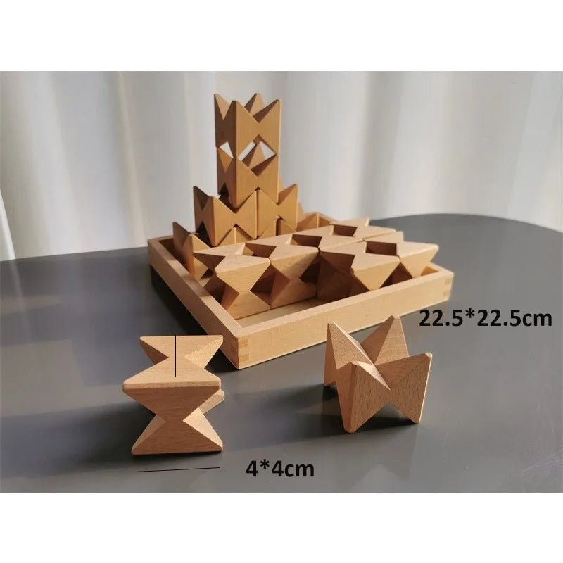 Montessori Wooden Stacking Butterfly Blocks, featuring hand-carved wooden pieces for creative play, enhancing motor skills and spatial awareness, ideal for Montessori learning.