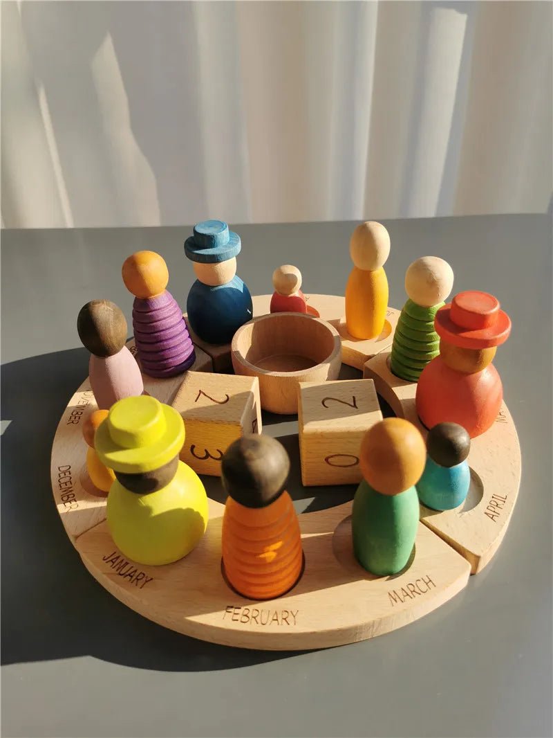 Montessori Wooden Toys: Beech Wood Rainbow Calendar Peg Dolls - Oliver & Company Montessori Toys