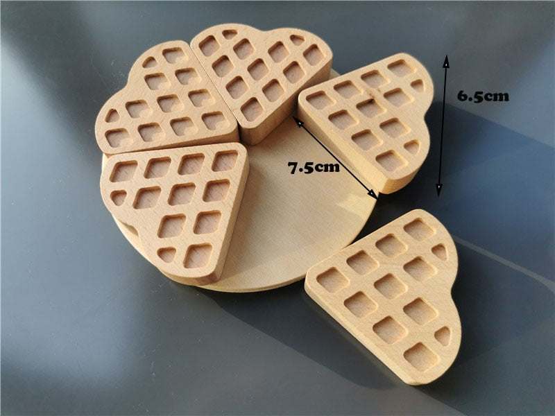 Montessori Wooden Toys: A wooden puzzle featuring a waffle pattern, part of the educational and eco-friendly toy collection from Oliver & Company Montessori Toys.