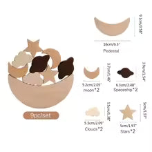 Wooden mold set with various shapes and measurements on a white background